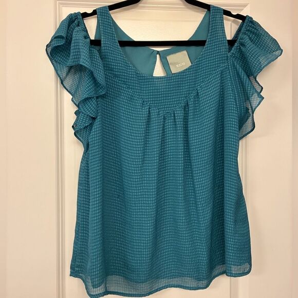 ANTHROPOLOGIE MAEVE Tavin Blouse Teal Women’s Size 10 - Picture 2 of 6